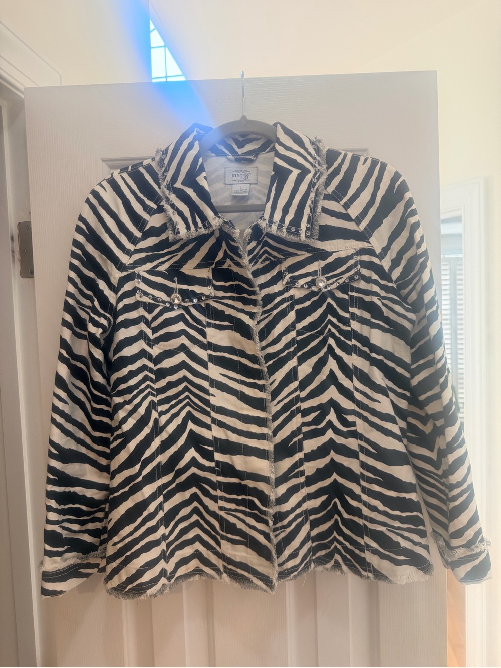 just be Zebra-Print Jean Jacket - Black & Cream